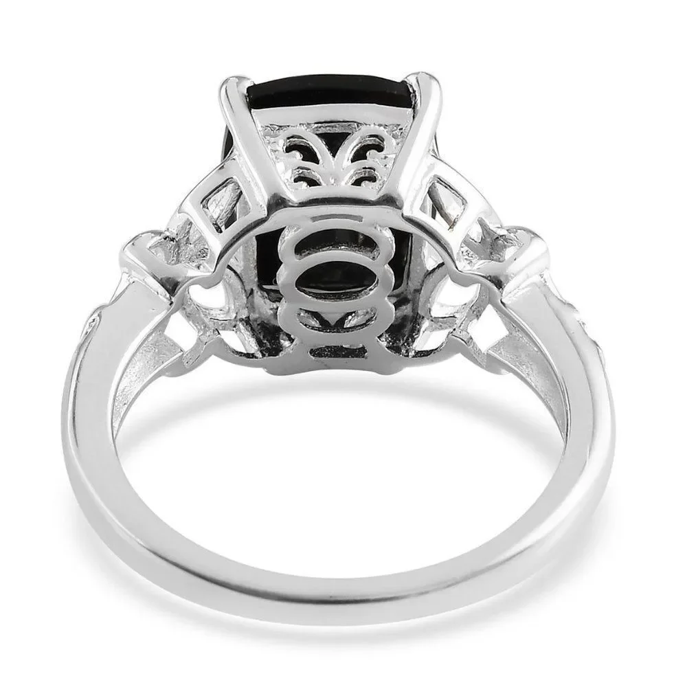 Black Tourmaline Solitaire Ring in Sterling Silver